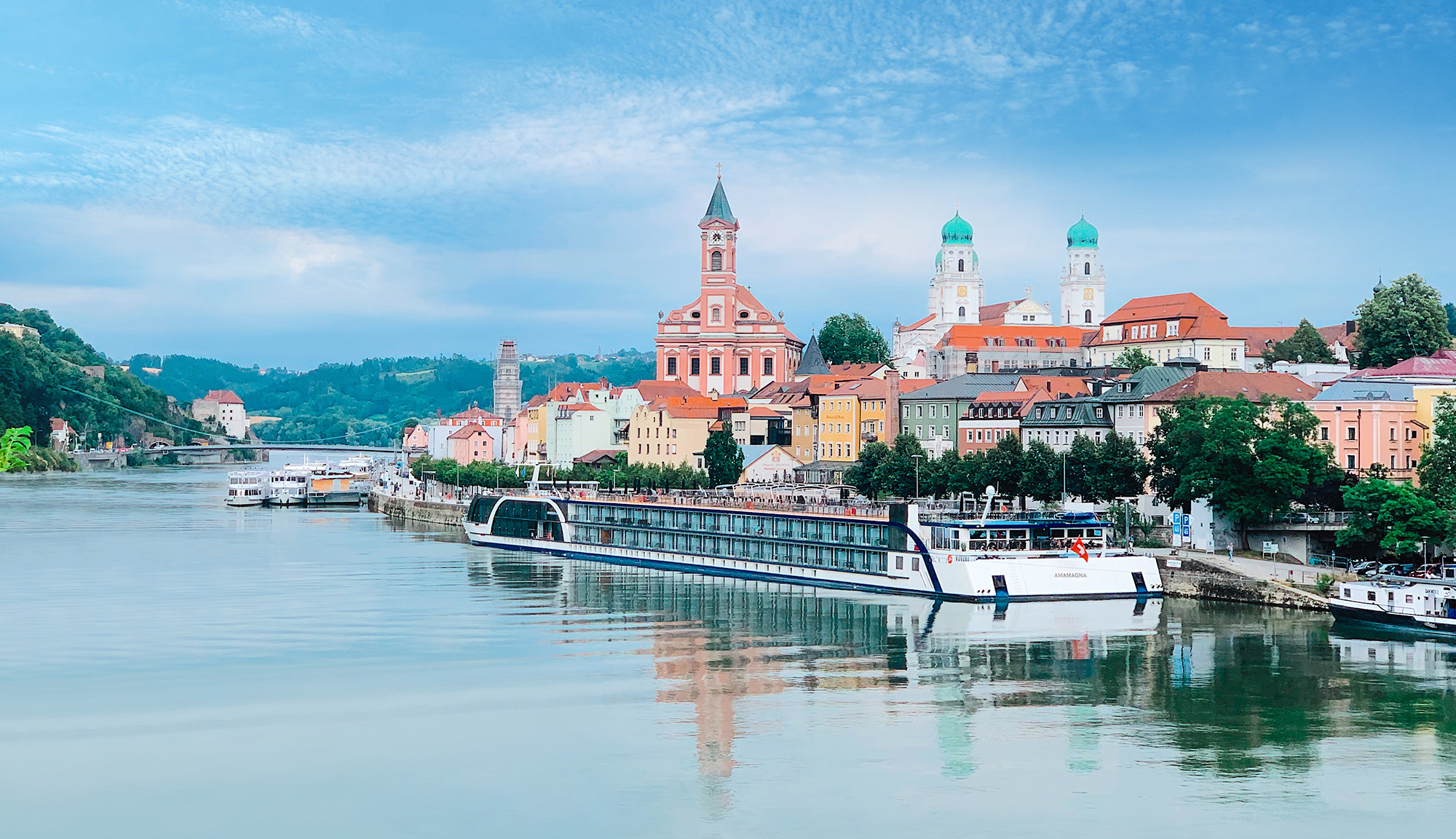 River cruise ship docked in Passau, Germany on the Danube